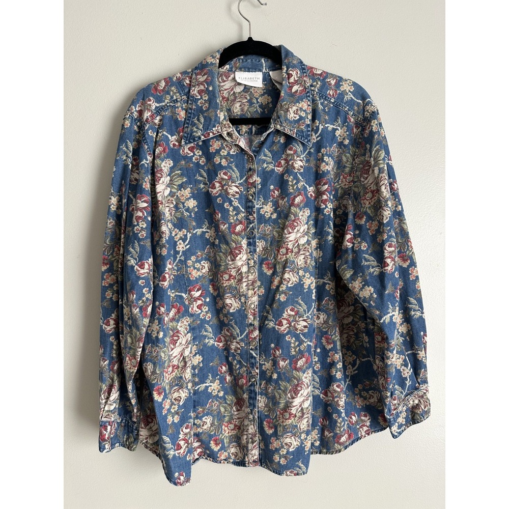 Vintage Elisabeth Liz Claiborne Size 20 Button Collared Floral Shirt Long Sleeve